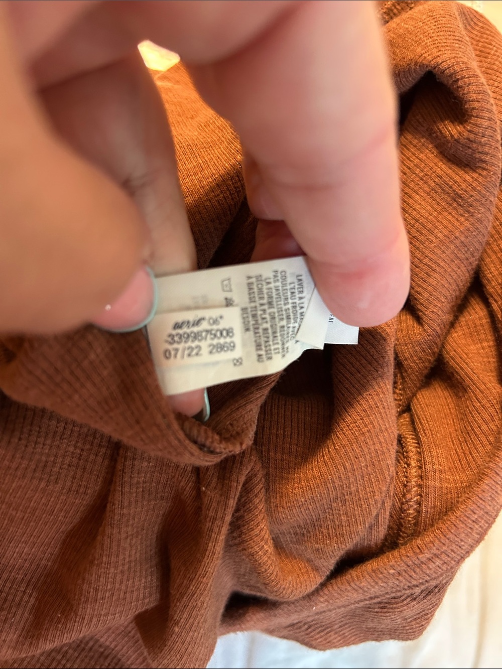 aerie Small Ribbed Long Sleeve Bodysuit Rust Chocolte Brown Long Sleeve Hook - Picture 7 of 7
